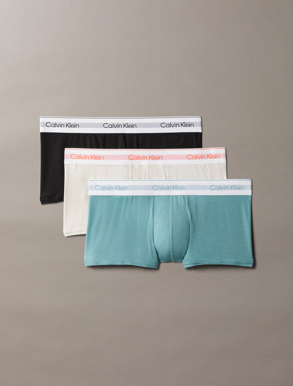 3 Pack Icon Cotton Air Low Rise Trunks, Black/Chalk w/ Orange Glow Logo/Zoni Beach, hi-res