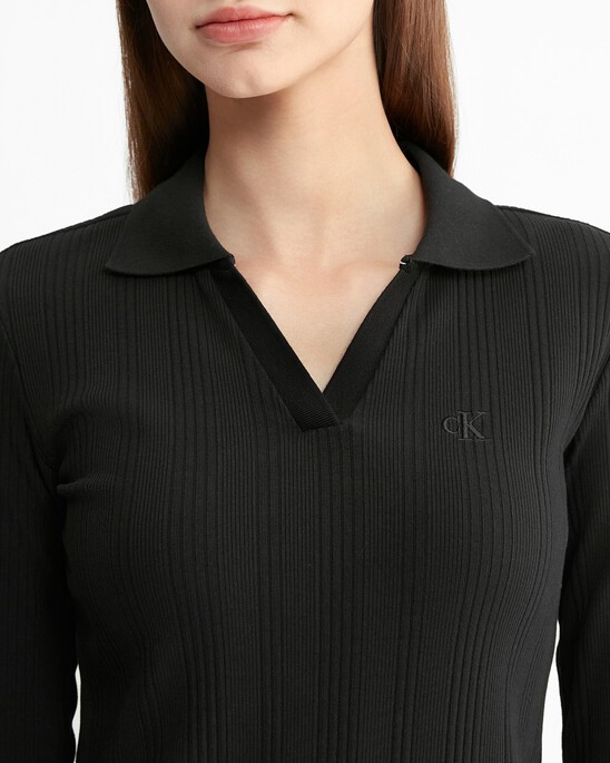 Monologo Rib Knit Slim Polo Dress