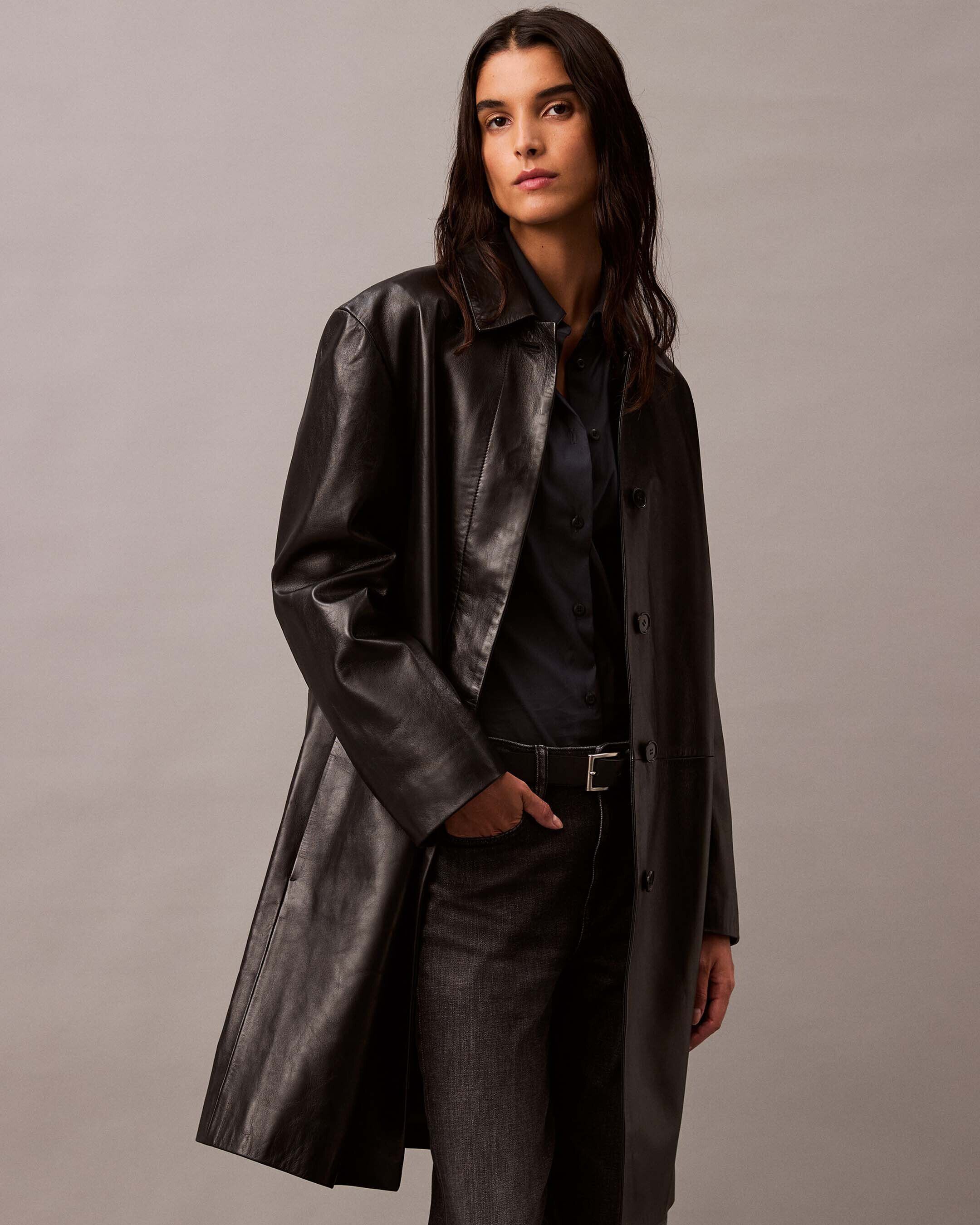 新品80s 90s archive lamb leather car coat Lamb Suede Car Coat | black | Calvin Klein Malaysia