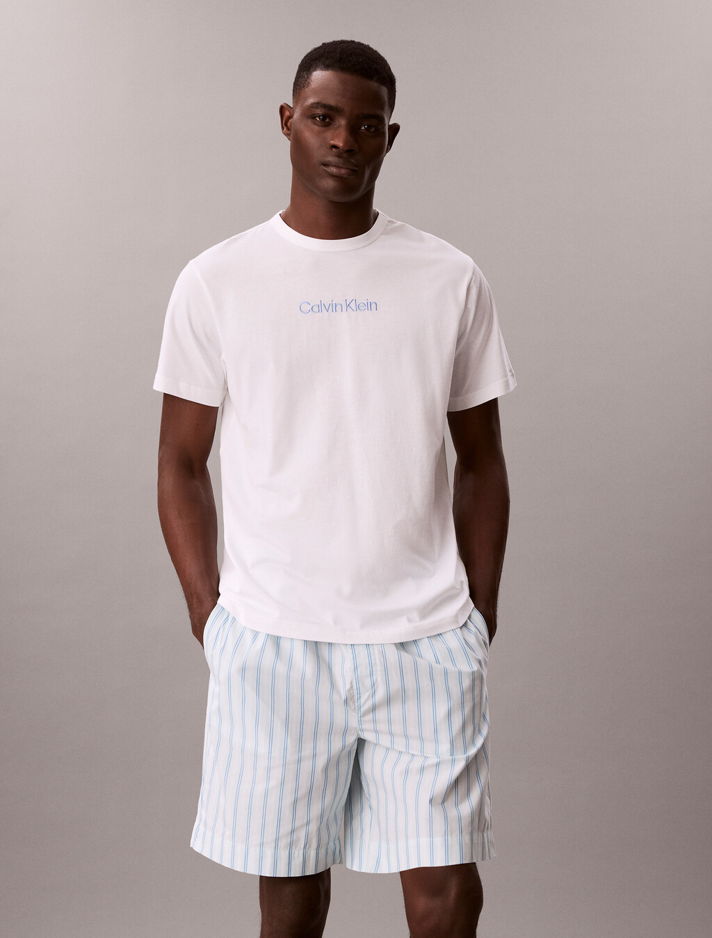 Cotton Poplin Short Set, Classic White TOP / VERTICAL BOARDWALK LOGO  STRIP, hi-res