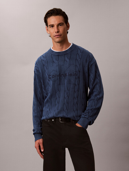 Garment-Dyed Cable Knit Sweater