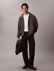 Garment-Dyed Boxy Zip-Up Hoodie, Volcanic Ash, hi-res