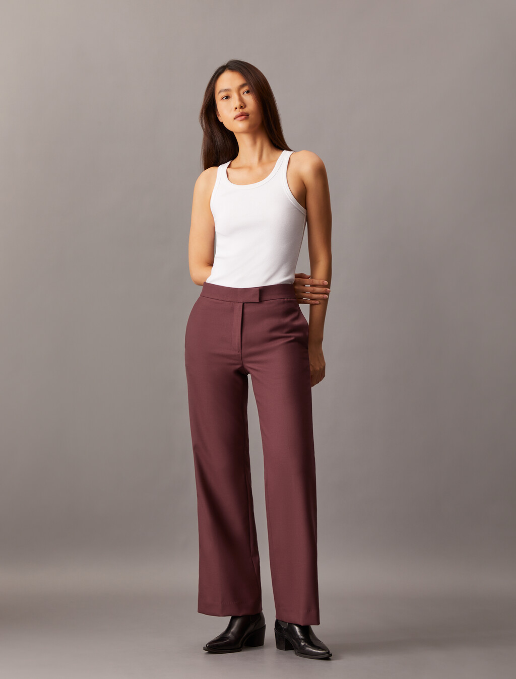 Coated Gabardine Flare Trousers, Red Mahogany, hi-res