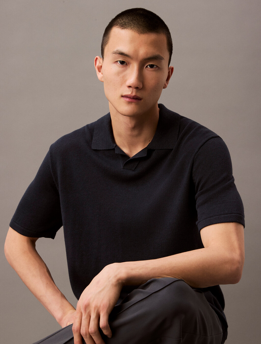 Linen Blend Short Sleeve Jumper, Carbon, hi-res