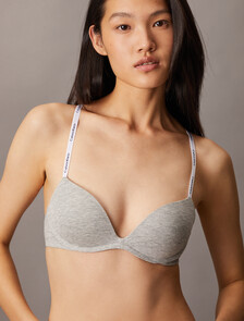Cotton Modal Wirefree Push Up Plunge Bra, Grey Heather, hi-res