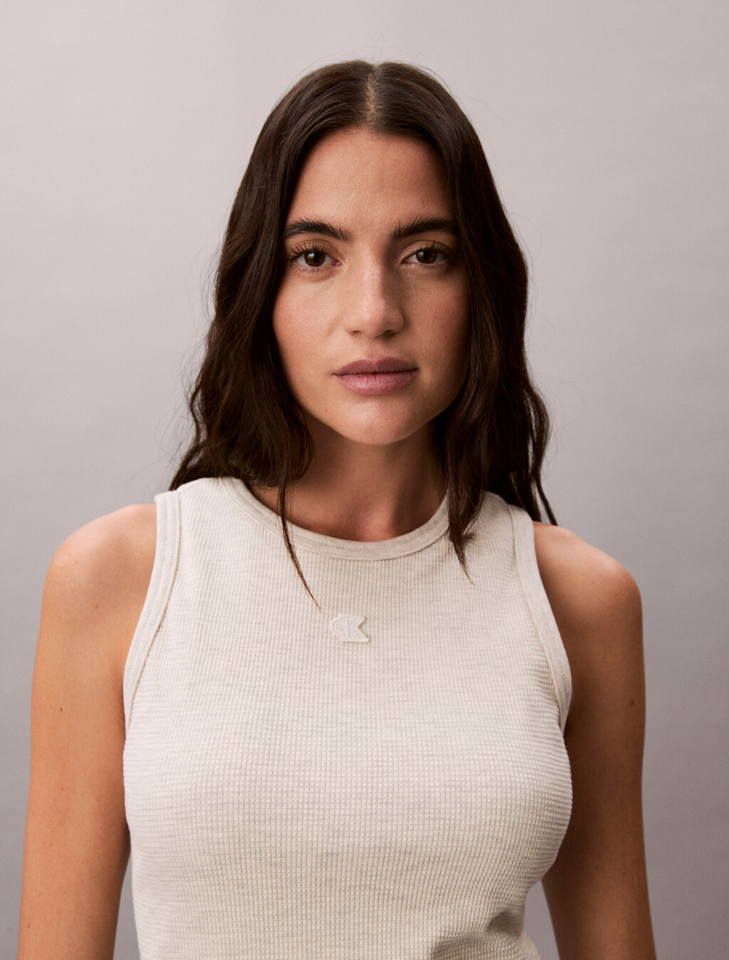 Slim Waffle Racerback Top, Vanilla Heather, hi-res