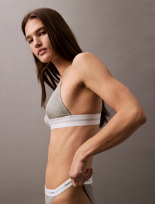 Cotton Modal Stretch Rib Lightly Lined Triangle Bra, Grey Heather, hi-res