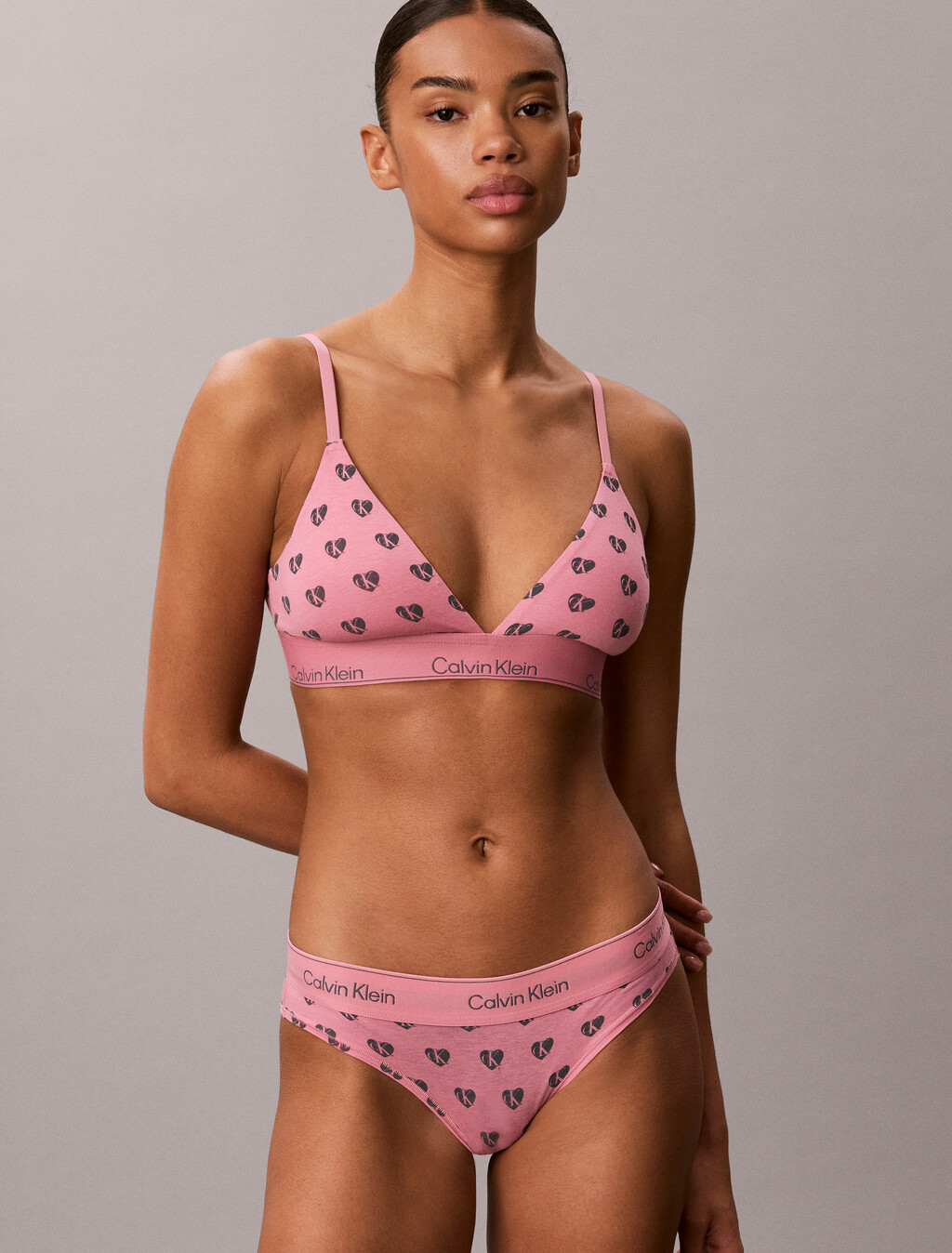 Icon Cotton Modal Lightly Lined Triangle Bralette, Be Mine CK Calm Pink, hi-res