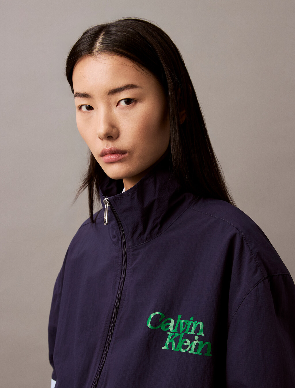 Cropped Colour Block Nylon Jacket, Eclipse / Cashmere Blue, hi-res