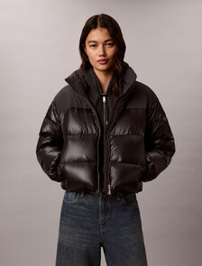 Matte Shine Down Puffer Jacket, Black, hi-res