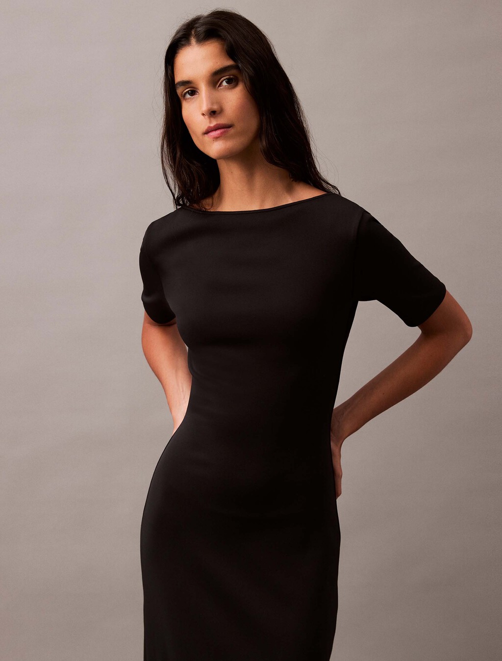 Backless Jersey Dress, Black Beauty, hi-res