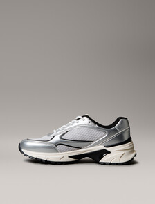 Trailblazer &mdash; Mesh Mix Runner Trainers, Silver/Black/Marshmallow, hi-res