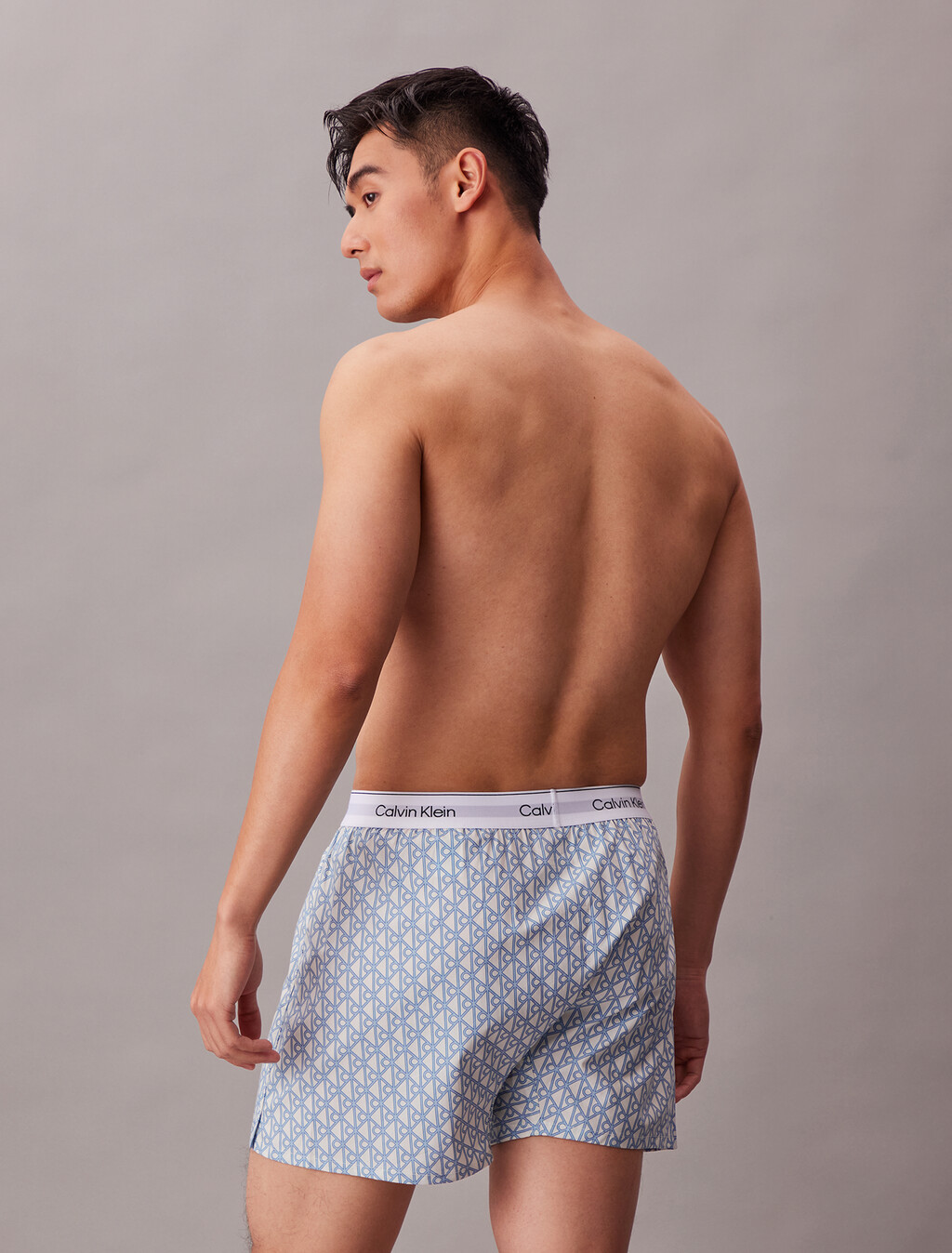 Cotton Poplin Traditional Boxers, ICON COTTON EMBLEM CHALK/GULF BLUE, hi-res