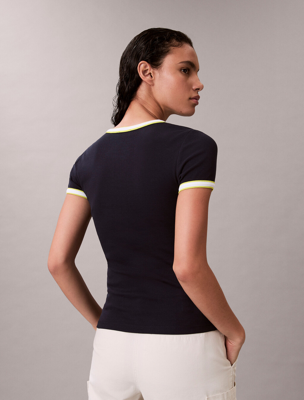 Contrast Trim Ribbed Logo Graphic Baby Tee, Dark Sapphire, hi-res
