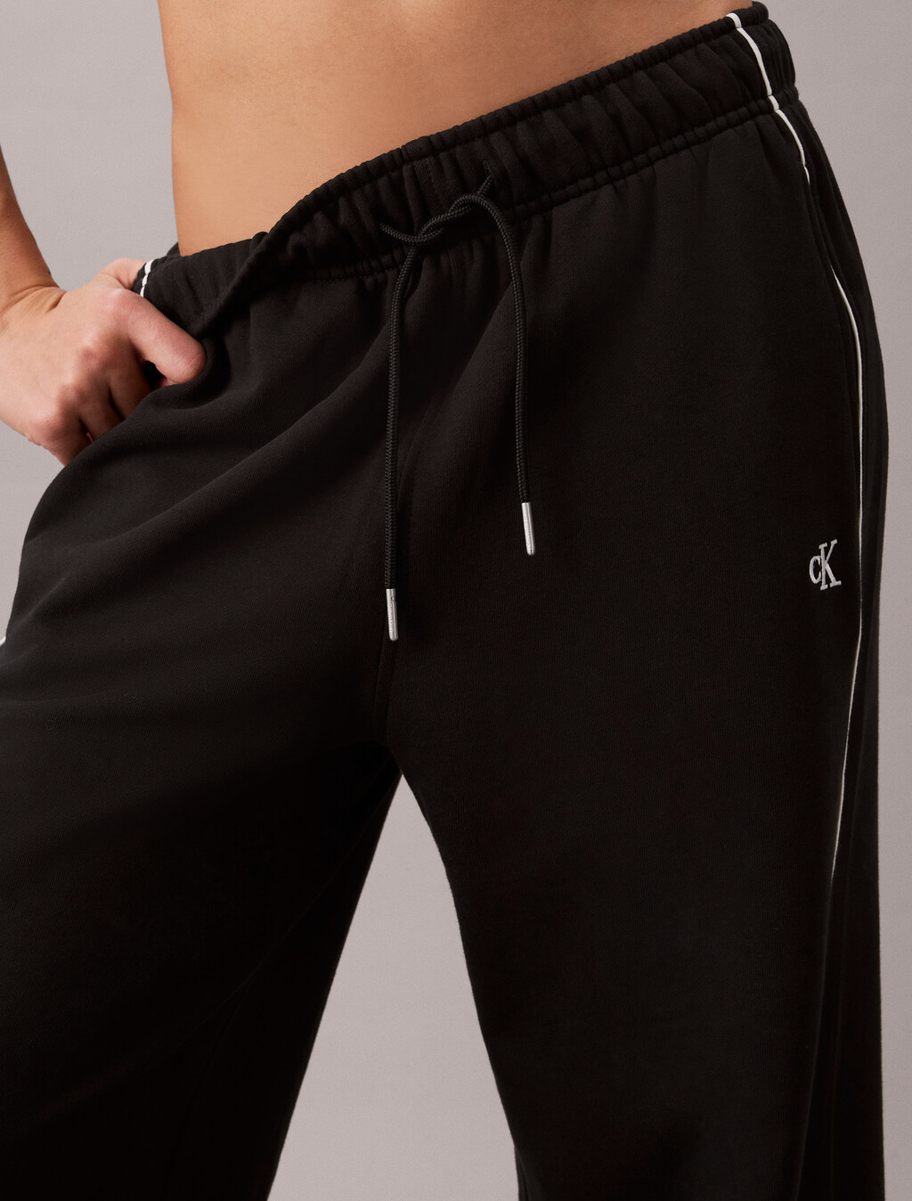 Monogram Cotton Terry Contrast Piping Pant, Black, hi-res