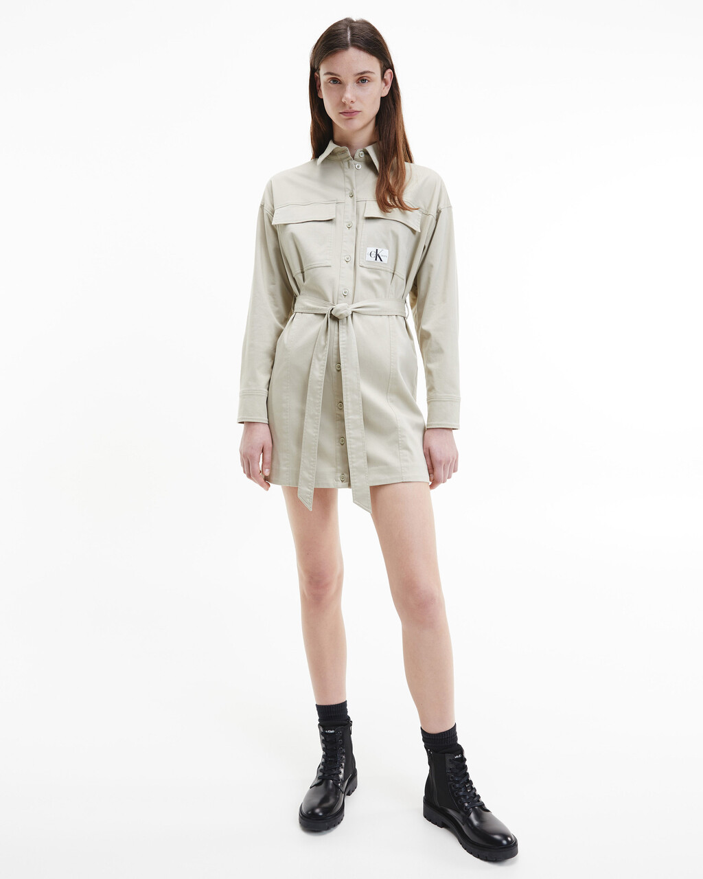 BADGE BELTED SHIRT DRESS, Wheat Fields, hi-res