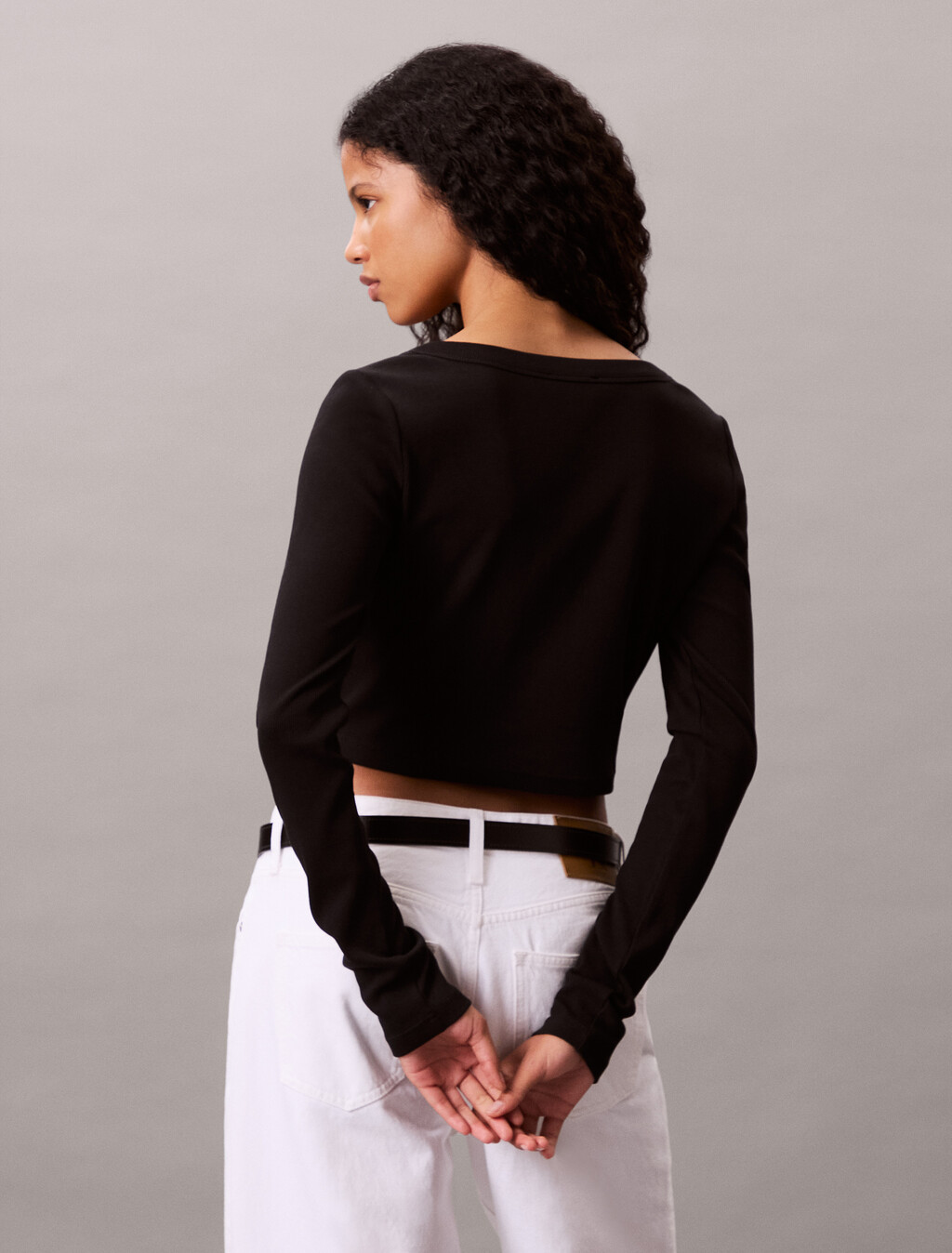 Cropped Ribbed Cotton Cardigan, Black, hi-res