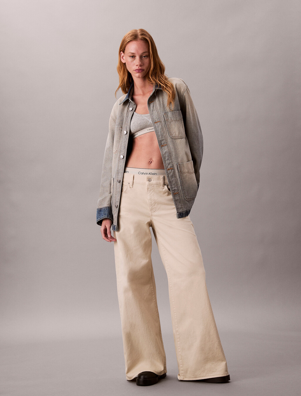 Super Wide Leg Twill Trousers, Fog, hi-res