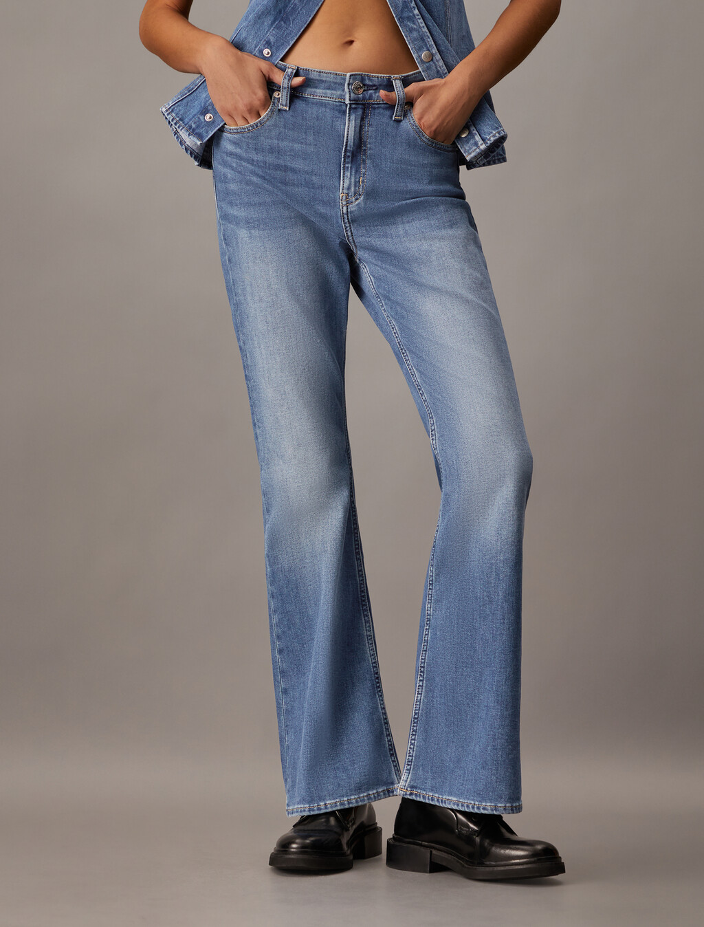 Luxe Lined High Rise Flared Jeans, Denim Medium, hi-res