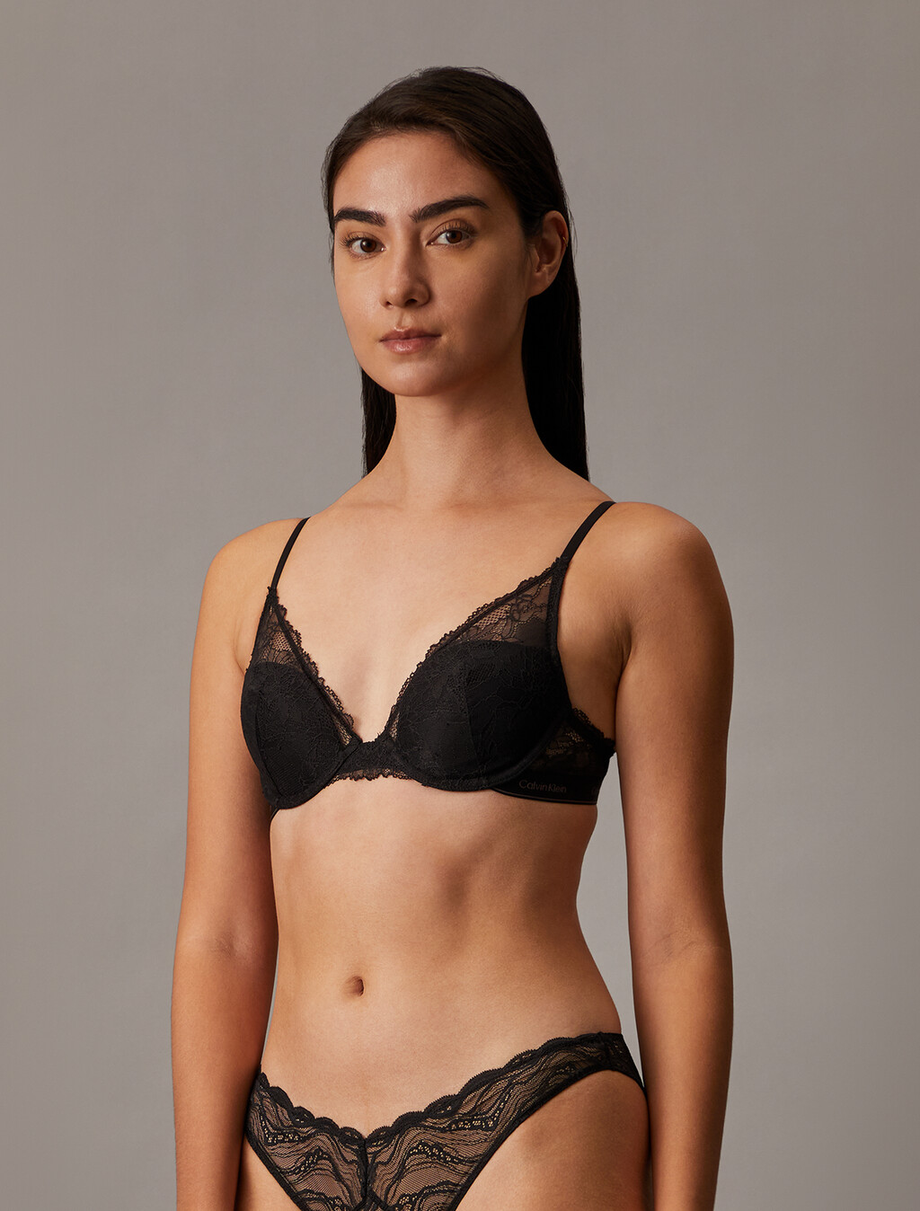 Icon Cotton Lace Lightly Lined Plunge Bra, Black, hi-res