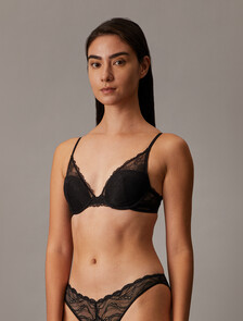 Icon Cotton Lace Lightly Lined Plunge Bra, Black, hi-res