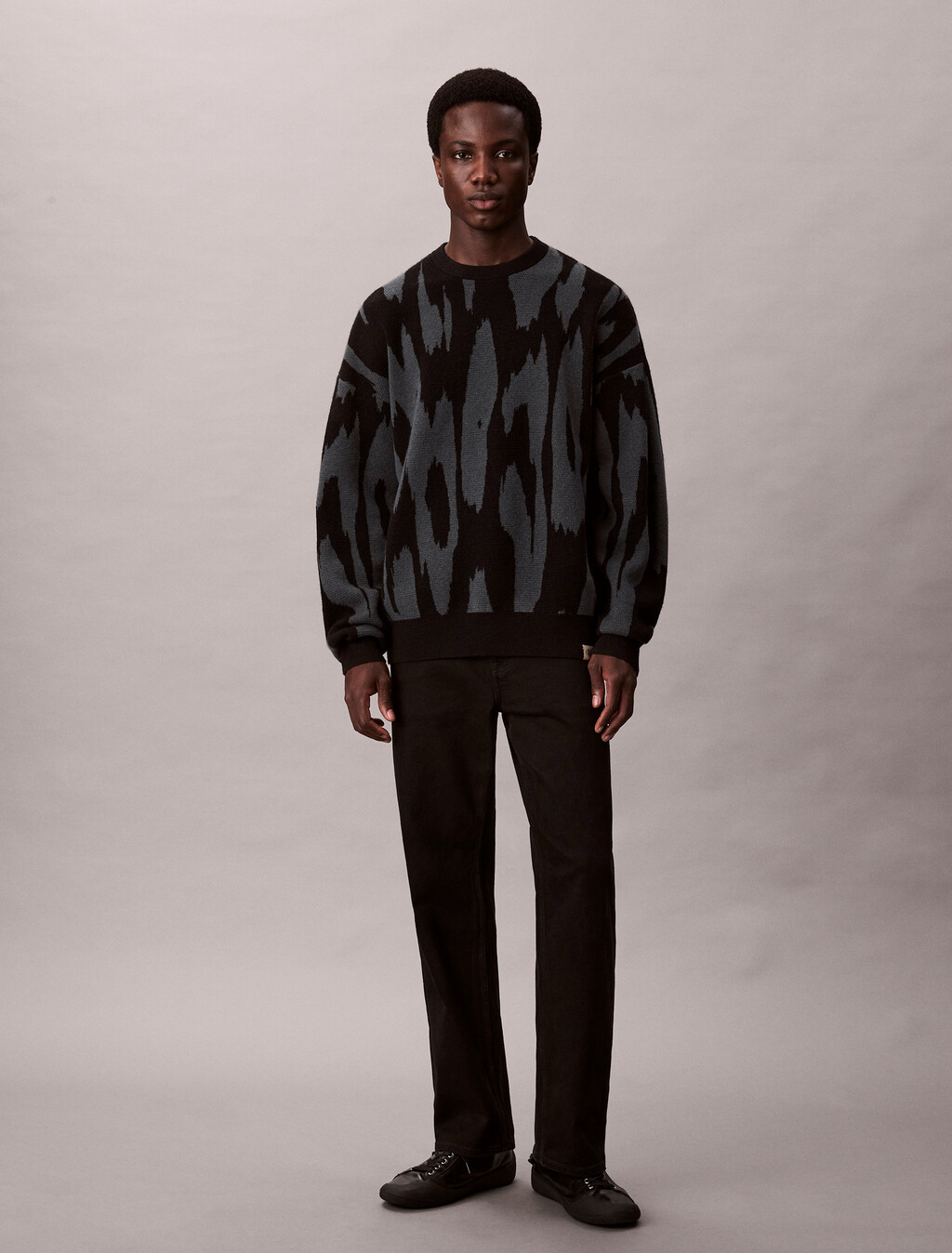 Print Jacquard Relaxed Sweater, Harlem Night Blue, hi-res