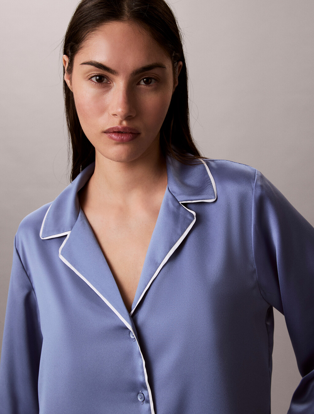 Satin Sheen Short Sleeve Shirt, Blue Tulip, hi-res