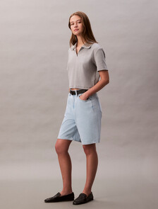 Relaxed Linen Blend Bermuda Shorts, AARON INDIGO, hi-res