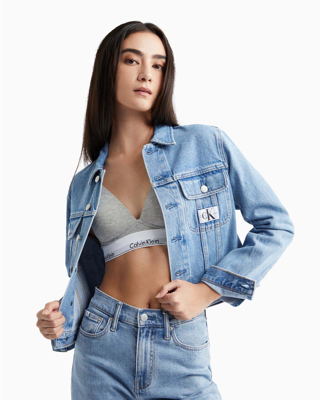Sustainable Cropped 90S Denim Jacket, 080A STONE BLUE, hi-res