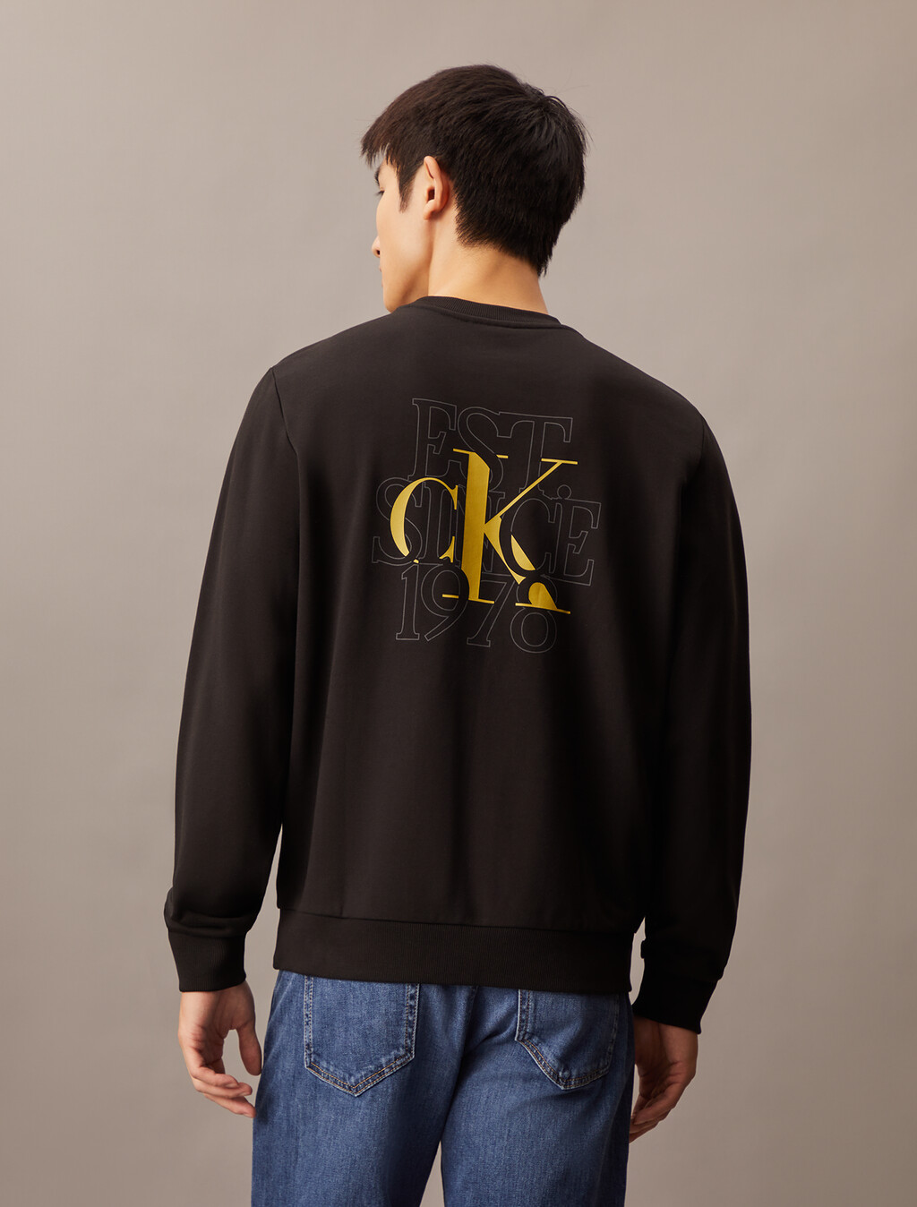 Back Monogram Print Sweatshirt, Ck Black, hi-res