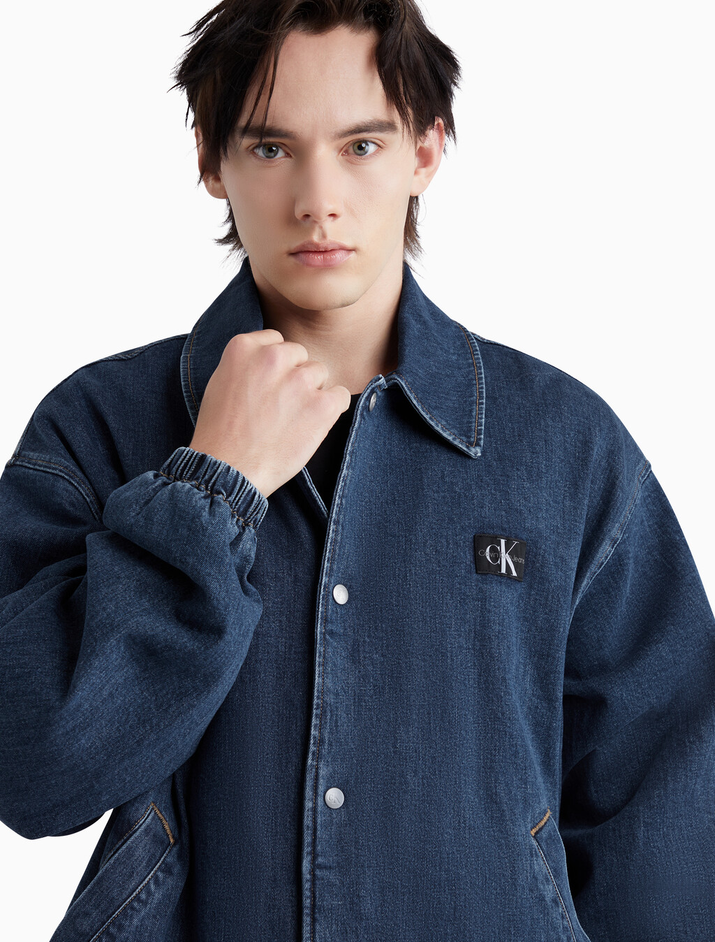 Drawstring Hem Denim Jacket, Denim Dark, hi-res