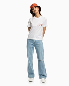 LIGHT WASH HIGH RISE WIDE LEG DISTRESSED JEANS, Light Blue Dstr Back Embro, hi-res