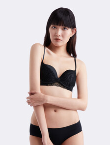CK Black Plunge Push Up Bra, BLACK, hi-res