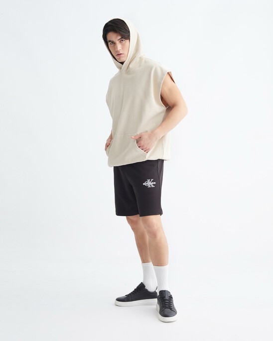 Leather Patch Sleeveless Hoodie