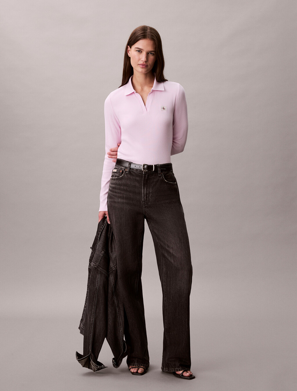 Woven Monologo Rib Collared Top, Pearly Pink, hi-res