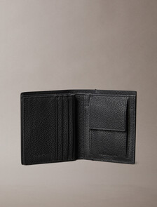 Leather RFID Foil Logo Trifold Wallet, Black, hi-res