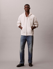 Velvet Monogram Zip Thru Hoodie, Chalk, hi-res