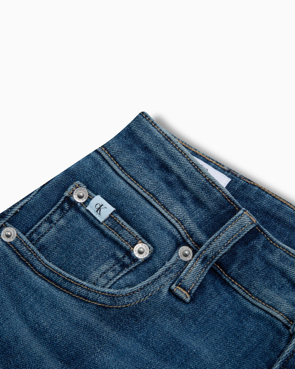 Italian Denim High Rise Slim Straight Jeans, Med Blue Side Emboss, hi-res