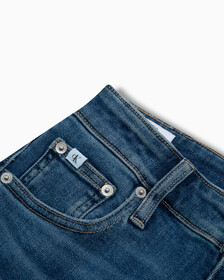Italian Denim High Rise Slim Straight Jeans, Med Blue Side Emboss, hi-res