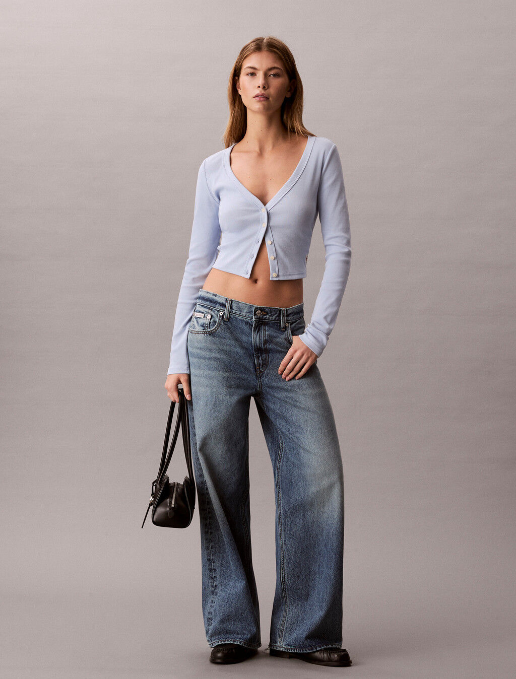 Cropped Ribbed Cotton Cardigan, Breezy Blue, hi-res