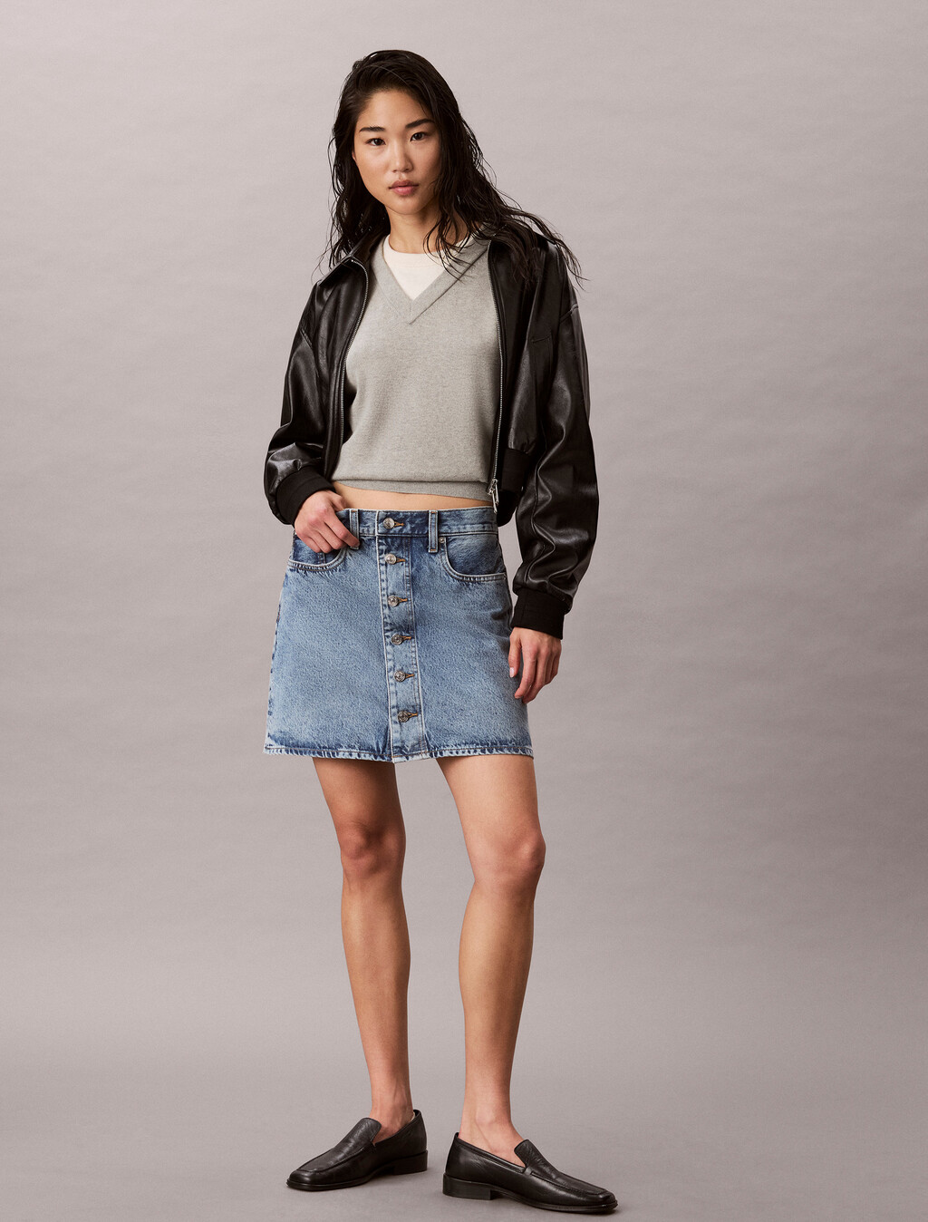 Button Up Denim Mini Skirt, TATTERED LAPIS, hi-res