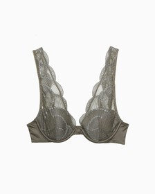 CK Black Spiral Lightly Lined Plunge Bra, PLATINUM GREY, hi-res