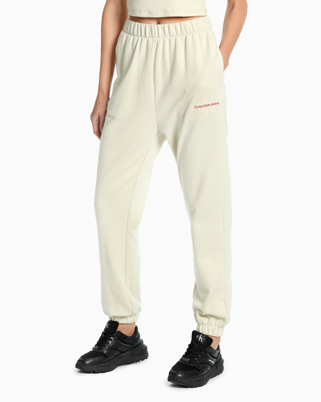TWO TONE MONOGRAM JOGGERS, Eggshell, hi-res