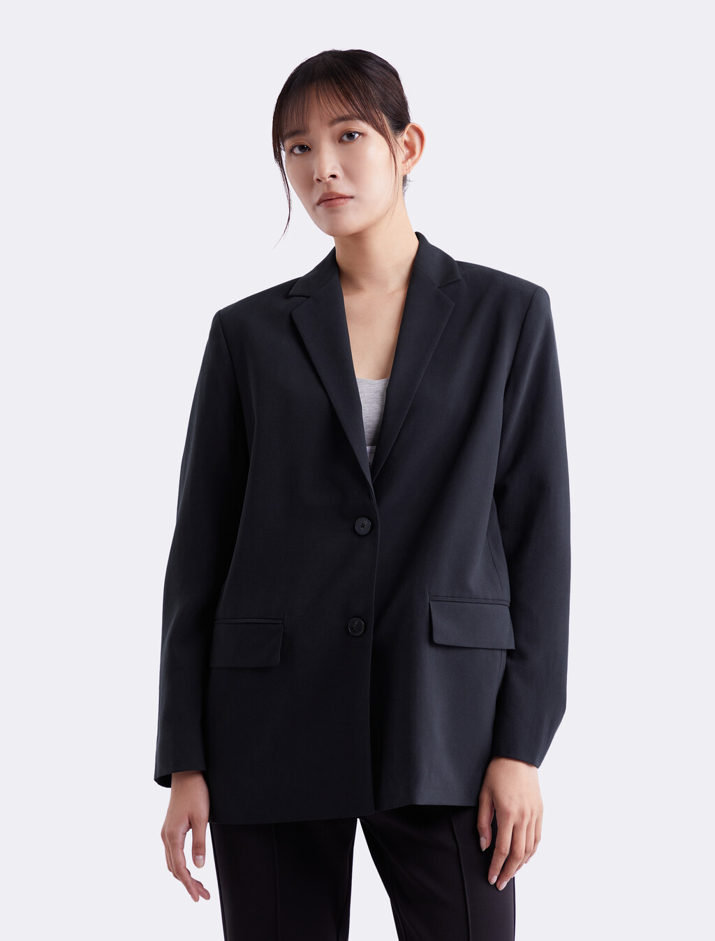 Soft Twill Relaxed Blazer, Black Beauty, hi-res