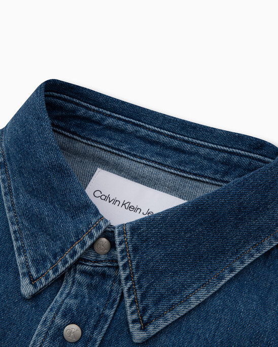 Oversized Cropped Rounded Hem Denim Shirt