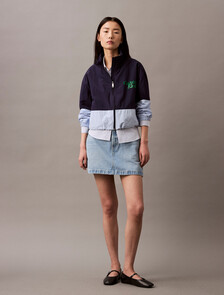 Cropped Colour Block Nylon Jacket, Eclipse / Cashmere Blue, hi-res