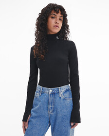 SLIM RIBBED MOCK NECK TOP, Ck Black, hi-res