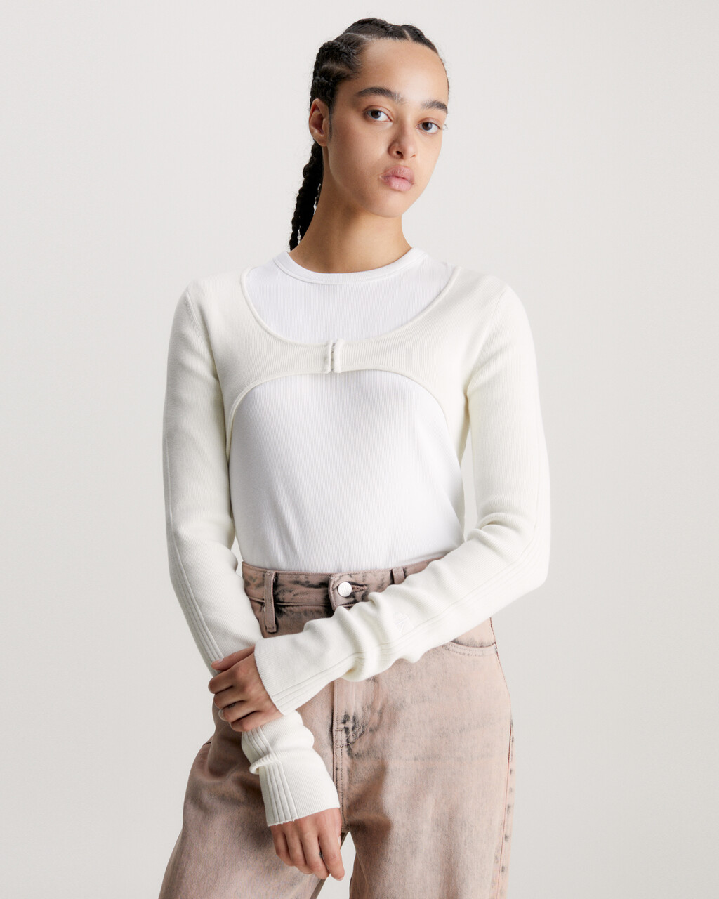 Cotton Micro Cardigan, Ivory, hi-res