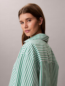 Cropped Cotton Poplin Pyjama Top, PENNY STRIPE MARDI GRAS GREEN, hi-res