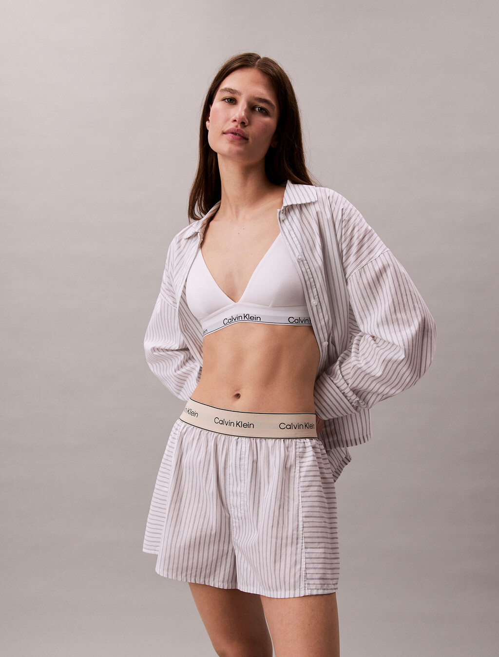 Cotton Poplin Logo Pyjama Shorts, 19471 TRAIL STRIPE+CLASSIC WHITE, hi-res